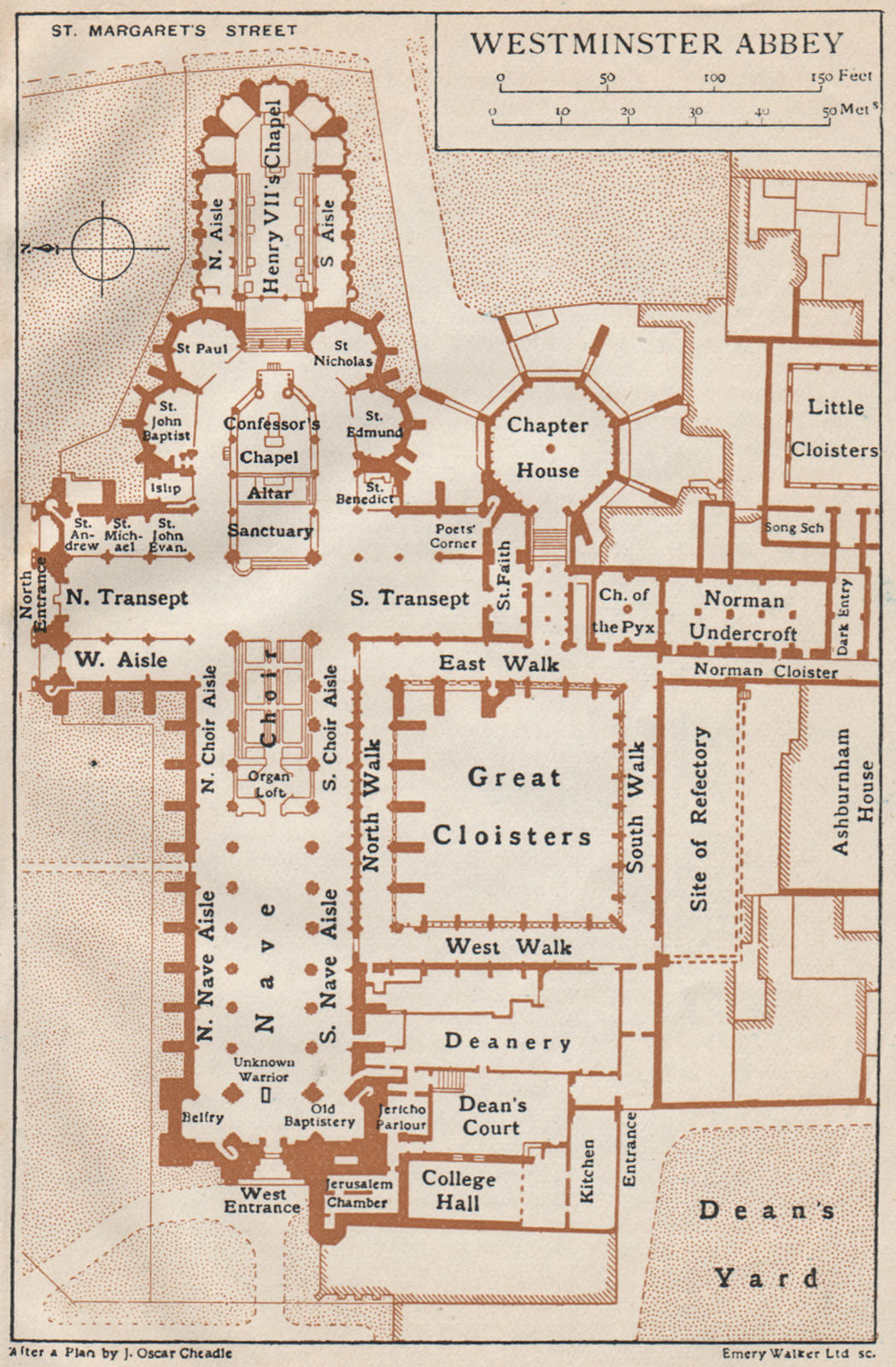WESTMINSTER ABBEY. Vintage map plan. London 1922 old antique chart